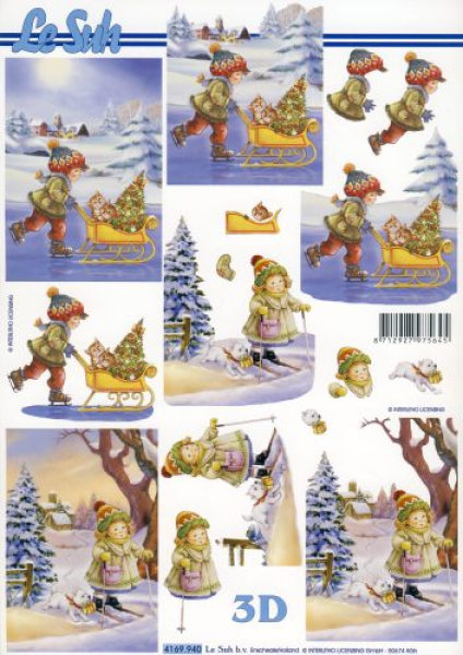 3D Bogen - A4 - Le Suh 4169940 - Kinder mit Schlitten u. Ski