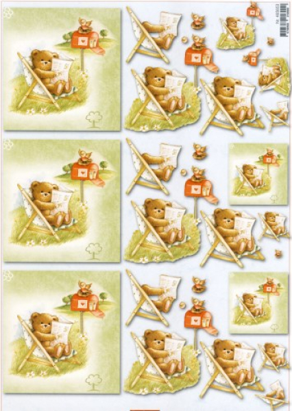 3D-Bogen - A4 Stenboden - 653 Bärchen im Liegestuhl