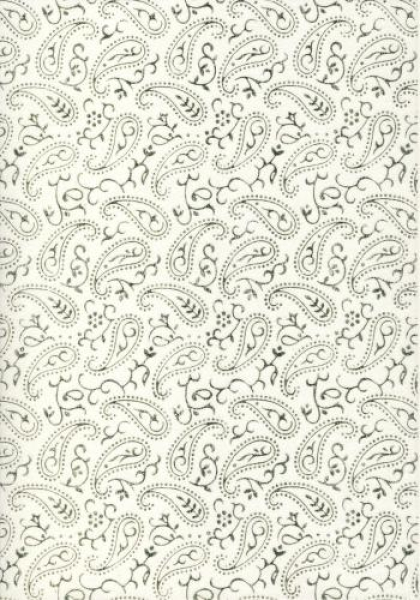 Baumwollpapier mit Seidenglanz und Folienprägung "Paisley" - weiß/gold