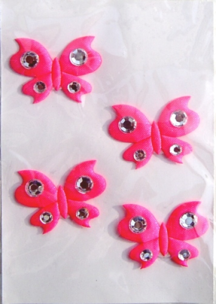 Stoff-Schmetterlinge mit Strass pink   4 Stück, selbstklebend