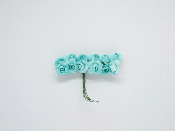 12 Papierröschen mit Drahtstiel, mint