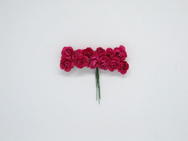 12 Papierröschen mit Drahtstiel, pink