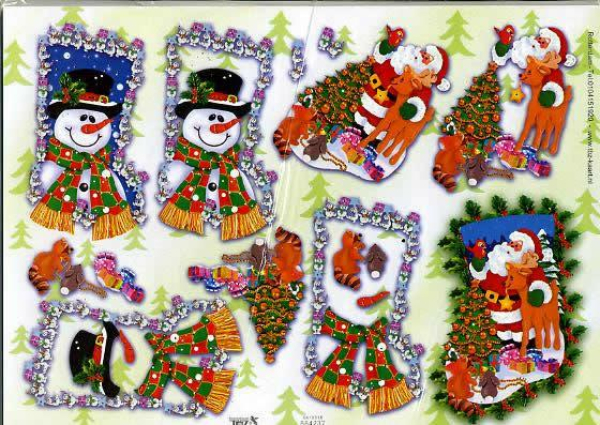 3D Bogen geprägt - TBZ 564237 - Schneemann + Weihnachtsmann