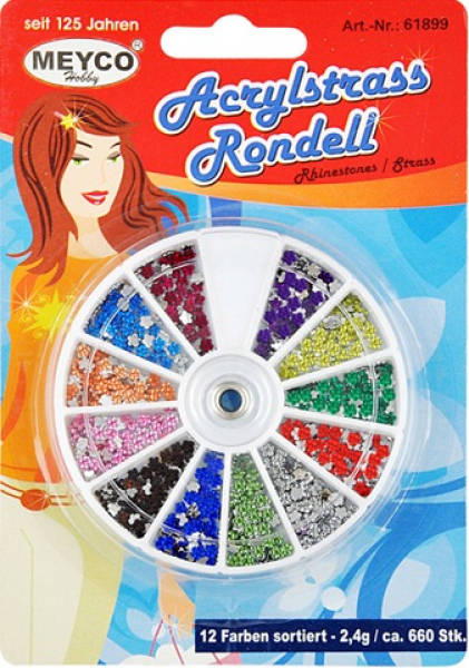 Acryl-Strasssteine im Rondell - Blüten Ø 3mm - ca. 660 Stück, 12 Farben sortiert