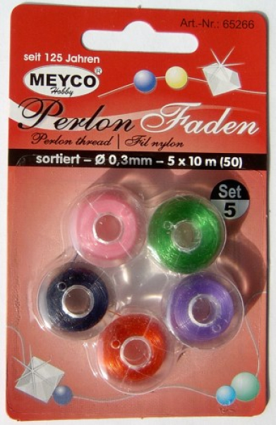 Perlonfaden, 5er Set - Ø 0,3mm - 5 x 10m