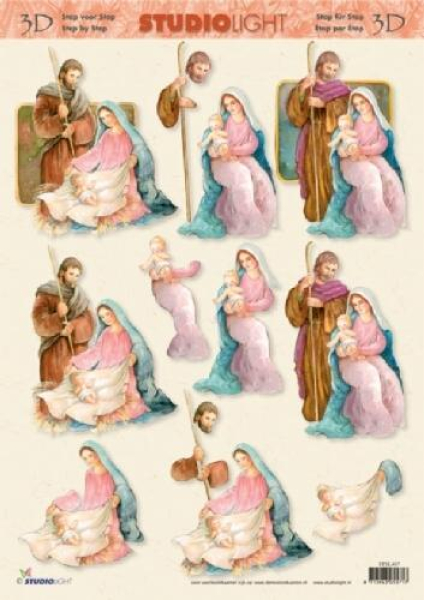 3-D Etappen-Bogen Maria, Josef & Jesus 1 Bogen 21x29,7cm DIN A4