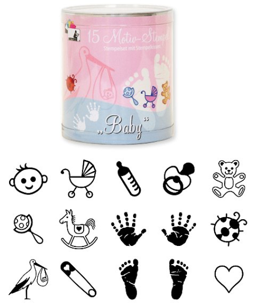 Stempelset "Baby" - 15 Motivstempel + Mini-Stempelkissen