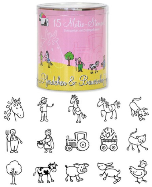 Stempelset "Pferdchen & Bauernhof" - 15 Motivstempel + Mini-Stempelkissen
