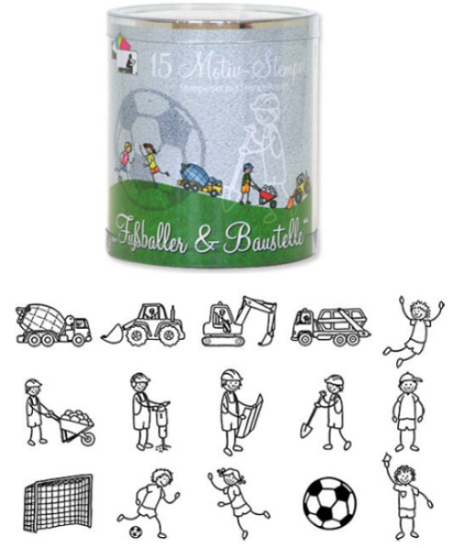 Stempelset "Fußballer & Baustelle" - 15 Motivstempel + Mini-Stempelkissen