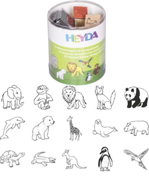 Stempelset "Zootiere" - 15 Motivstempel + Mini-Stempelkissen