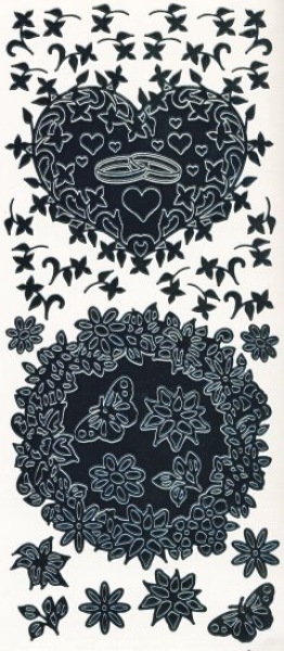Sticker Blumen - Kranz und Herz - schwarz   1 Bogen 23x10 cm