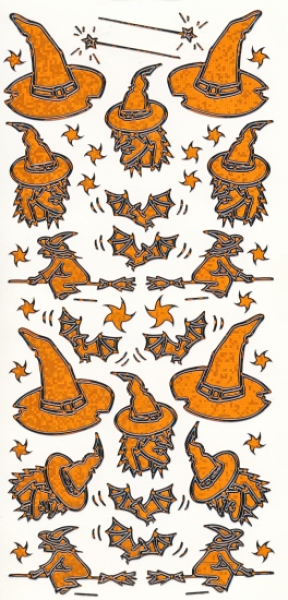 Sticker Halloween - Hexen - hologramm orange/schwarz   1 Bogen 10x23 cm
