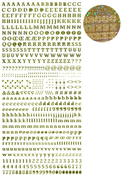 Sticker Buchstaben & Zahlen (Schrift Rockwell) - hologramm gold