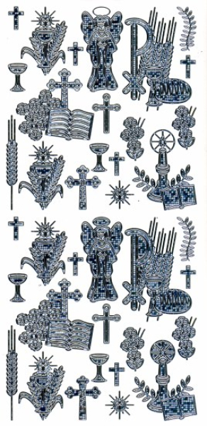 Sticker religiöse Motive   hologramm silber   1 Bogen 23x10 cm