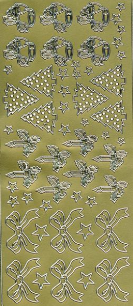 Sticker Weihnachtsbaum, Kerze, Schleife - gold   1 Bogen 23x10 cm