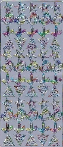 Sticker Stern, Glocke, Kerze, Weihnachtsbaum - silber/multicolor