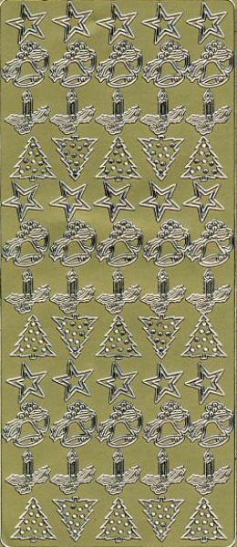 Sticker Stern, Glocke, Kerze, Weihnachtsbaum - gold   1 Bogen 23x10 cm