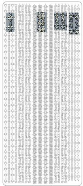 Sticker Linien Blumen, Sterne, Fantasie - silber   1 Bogen 23x10 cm