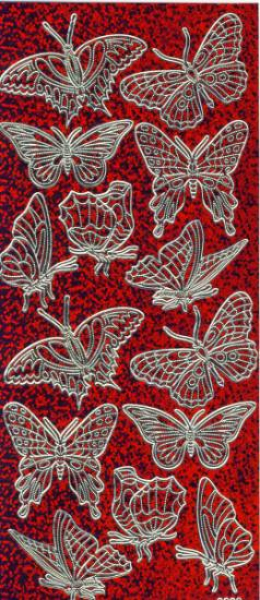 Sticker Schmetterlinge - hologramm rot/gold   1 Bogen 23x10 cm
