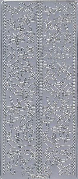 Sticker Linien + Schmetterlinge silber   1 Bogen 23x10 cm