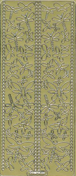 Sticker Linien + Schmetterlinge gold   1 Bogen 23x10 cm