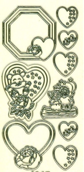 Glitter-Sticker Herzen   transparent/gold   1 Bogen 10x23 cm