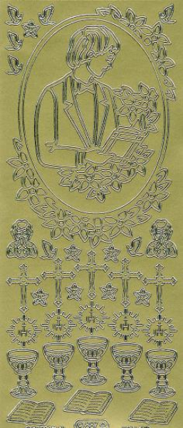 Sticker Konfirmation/Kommunion Junge - 887 - gold  1 Bogen 10x23cm