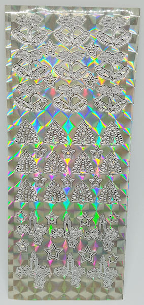 Sticker Glocke, Tannenbaum & Kerze - hologramm silber