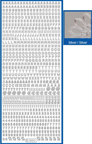 Sticker Buchstaben & Ziffern klein - 1000 - silber -1 Bogen 10x23cm
