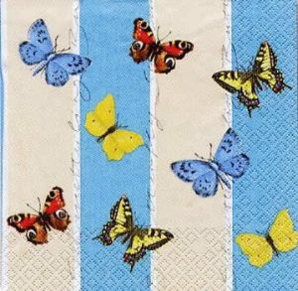 Servietten Butterfly & Stripes aqua/sand