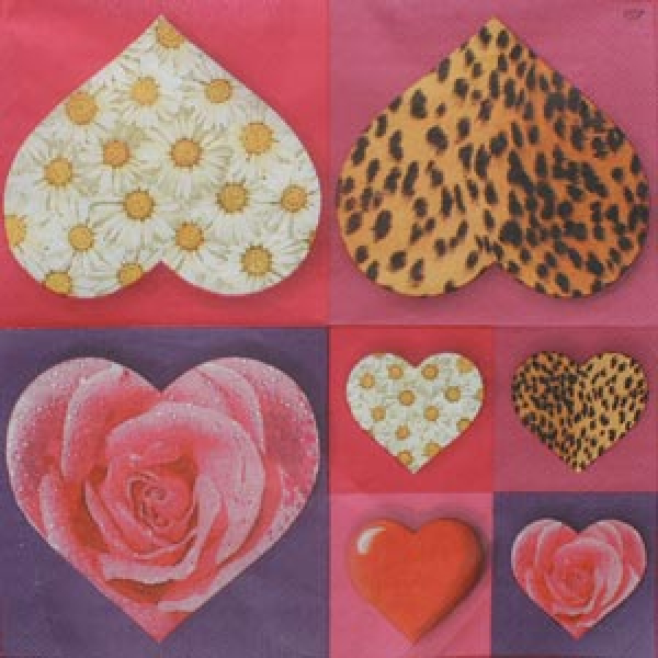 Motivserviette Crazy Hearts pink