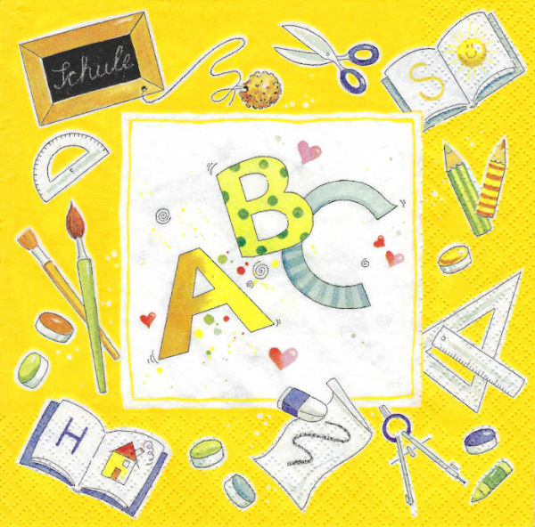 Motivserviette ABC - gelb