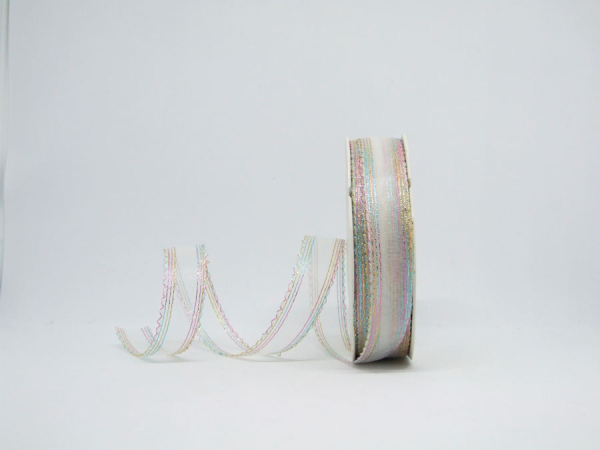 Organzaband mit Multicolor-Rand - 20 mm - 1 Meter