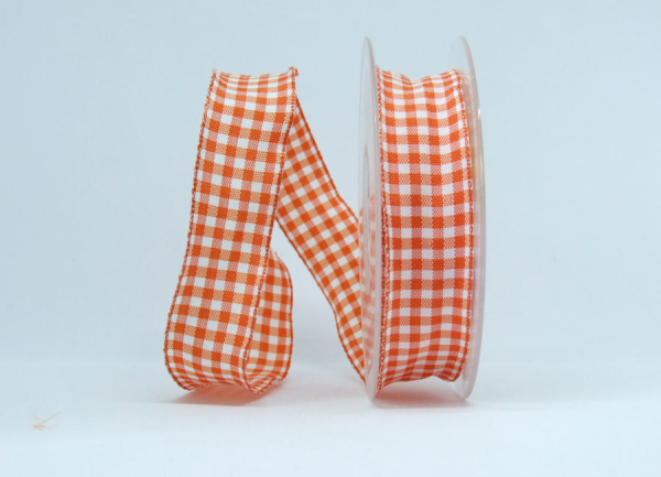Karoband orange/weiß - 25 mm breit - 1 Meter