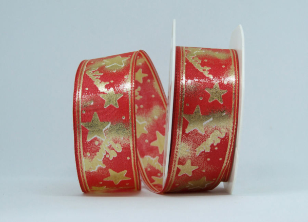 Weihnachtsband 'Winter' rot & gold - 1 Meter