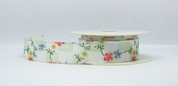 Dekoband Blumen kariert - pastell-grün - 1 Meter