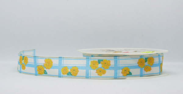 Dekoband Narzisse - gelb-blau - 1 Meter