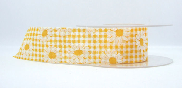Schnittband Blume beflockt - gelb-weiß-kariert - 1 Meter