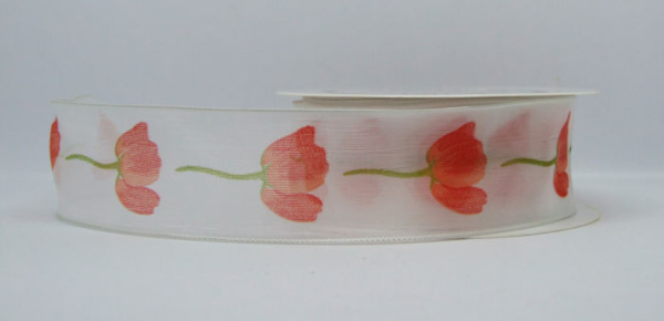 Dekoband Mohn weiß - 1 Meter