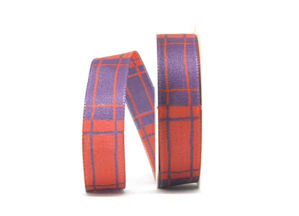 Karoband ziegelrot/violett - 25 mm breit - 1 Meter