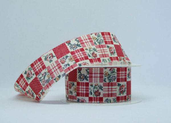 Karoband - Blumen rot - 1 Meter
