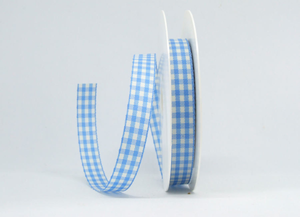 Karoband blau/weiß - 15 mm breit - 1 Meter
