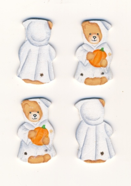 Holzstreuteile "Halloweenbär mit Kürbis" - 6 Stück