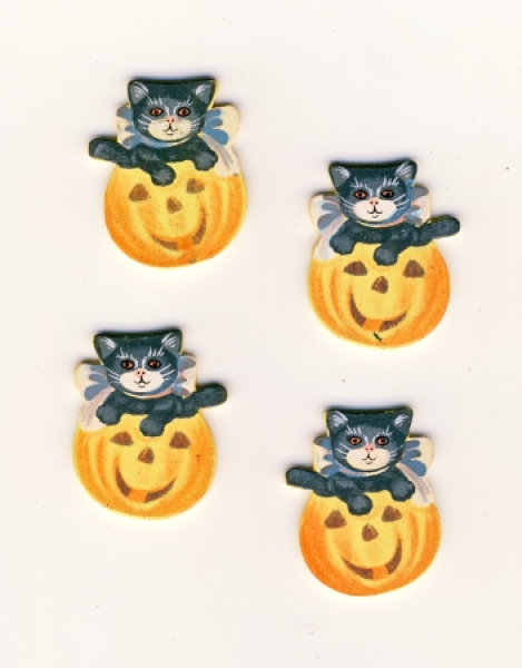 Holzstreuteile "Katze in Kürbis" - 12 Stück