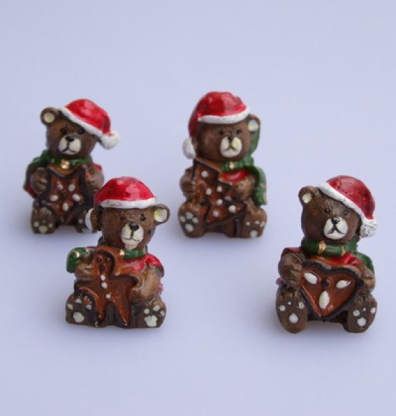 Dekofiguren Weihnachtsbären mit Lebkuchen, 4 Stück sortiert