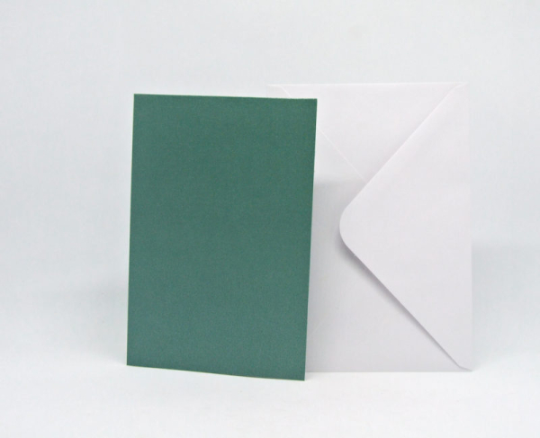 5 Doppelkarten mit Umschlag - perlmutt dunkelgrün