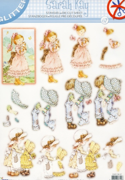 3D Stanzbogen mit GlitterSarah Kay Nr. 671 Bogen DIN A4, vorgestanzt