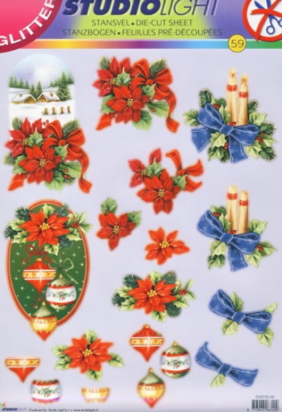 3D Stanzbogen mit Glitter - StudioLight EASYSL59 - Weihnachtsmotive