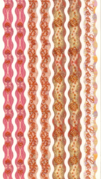 Stoffbordüre selbstklebend - multicolor, gewellt mit Glitter und Herzen