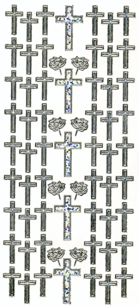 Sticker Kreuze - hologramm silber   1 Bogen 23x10 cm